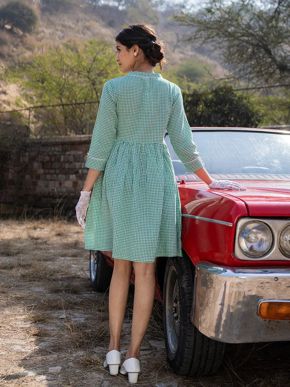 Yufta Green Checked Dress - Distacart