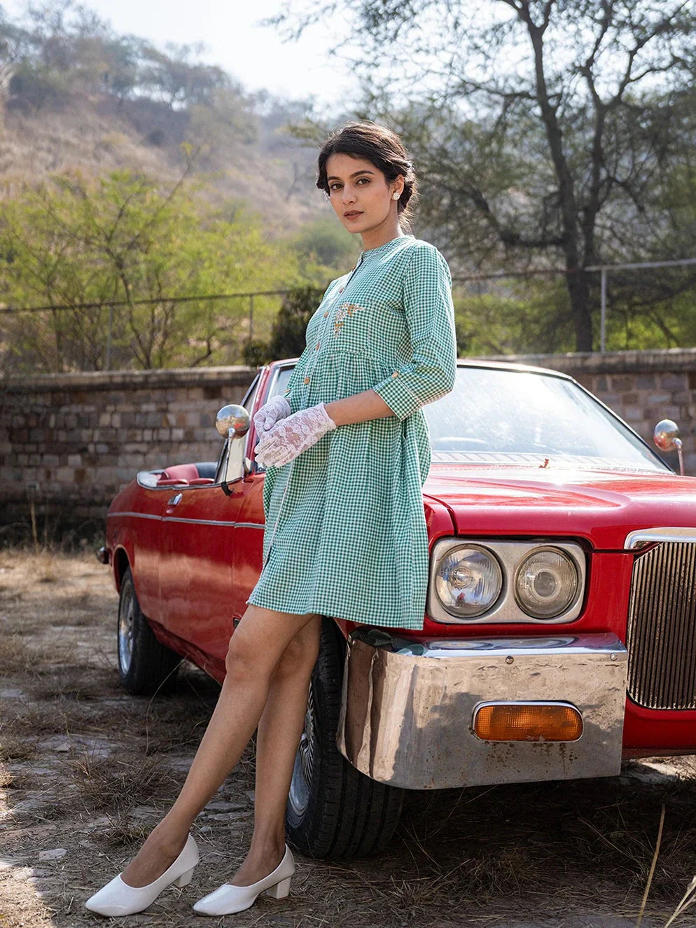 Yufta Green Checked Dress - Distacart