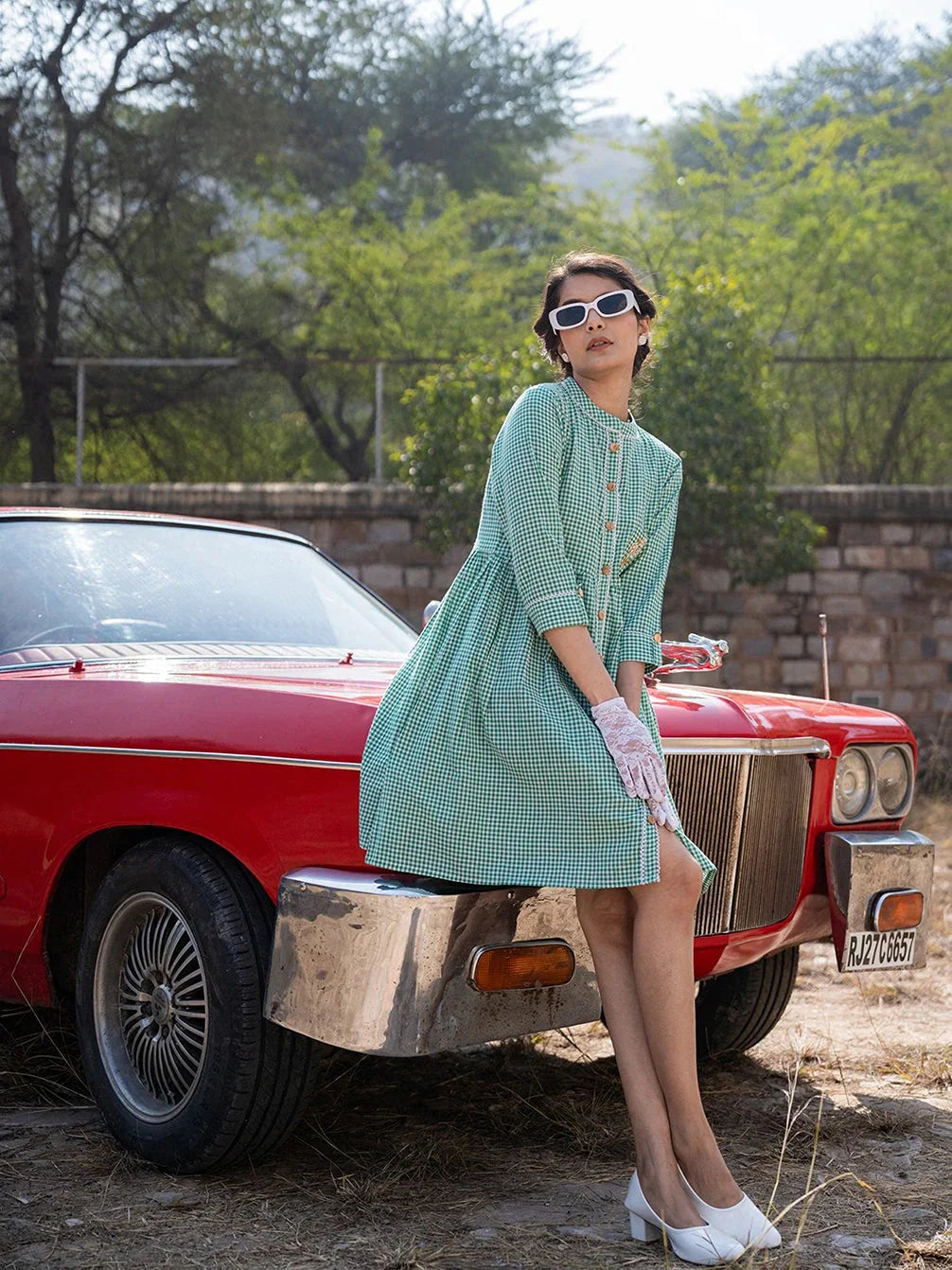 Yufta Green Checked Dress - Distacart