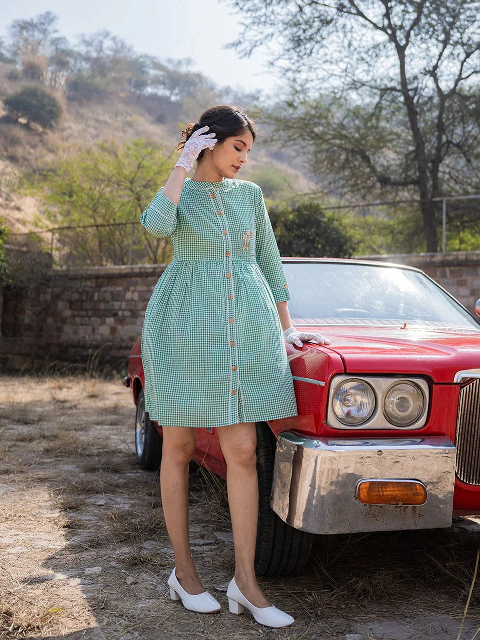 Yufta Green Checked Dress - Distacart