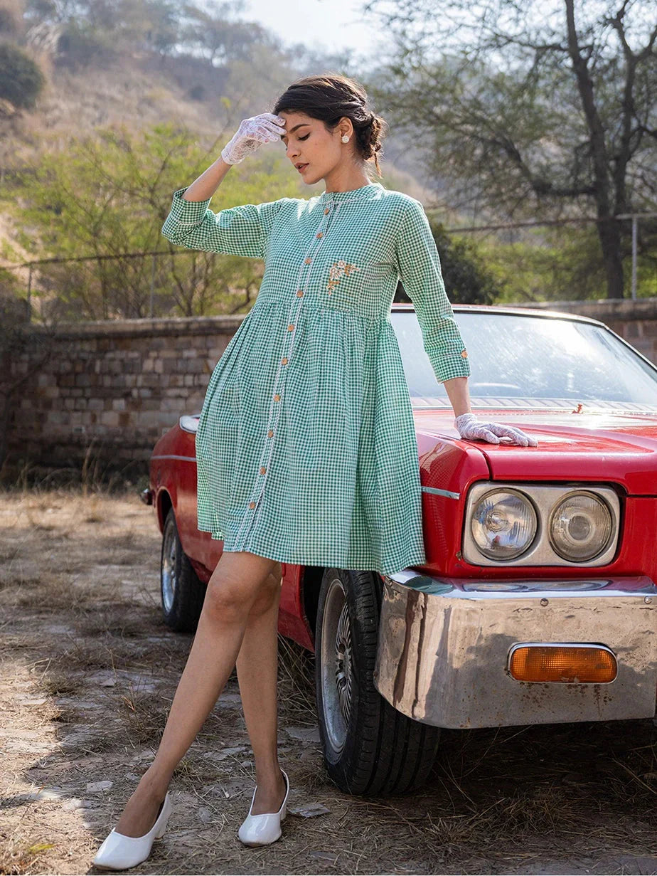 Yufta Green Checked Dress - Distacart