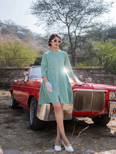 Yufta Green Checked Dress