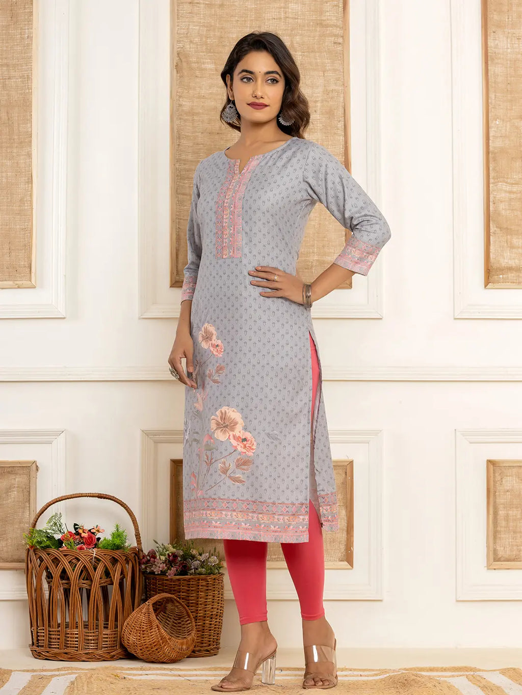 Yufta Green Cotton A-Line Kurta With Digital Print