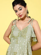 Yufta Green Ethnic Motifs Print Cotton A-Line Maxi Dress - Distacart
