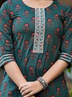 Yufta Green Floral Zari_Work Kurta Sharara With Dupatta Set
