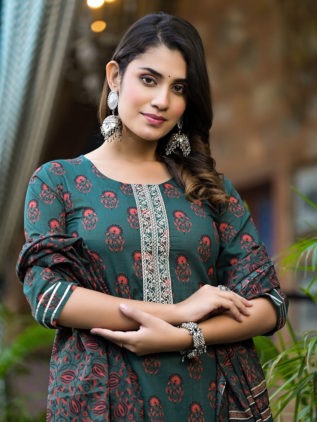 Yufta Green Floral Zari_Work Kurta Sharara With Dupatta Set