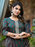 Yufta Green Floral Zari_Work Kurta Sharara With Dupatta Set