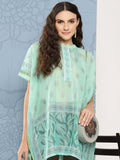 Yufta Green Printed Ethnic Chanderi Cotton Kaftan Longline Top