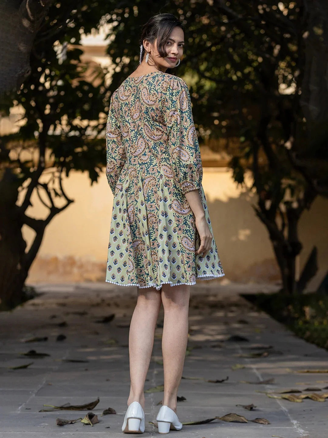 Yufta Green Pure Cotton Paisley And Tassels Were Dress - Distacart