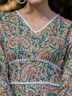 Yufta Green Pure Cotton Paisley And Tassels Were Dress - Distacart