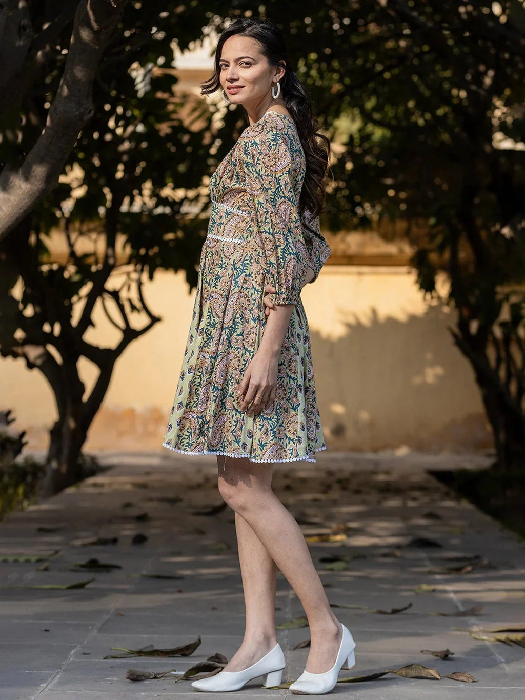 Yufta Green Pure Cotton Paisley And Tassels Were Dress - Distacart