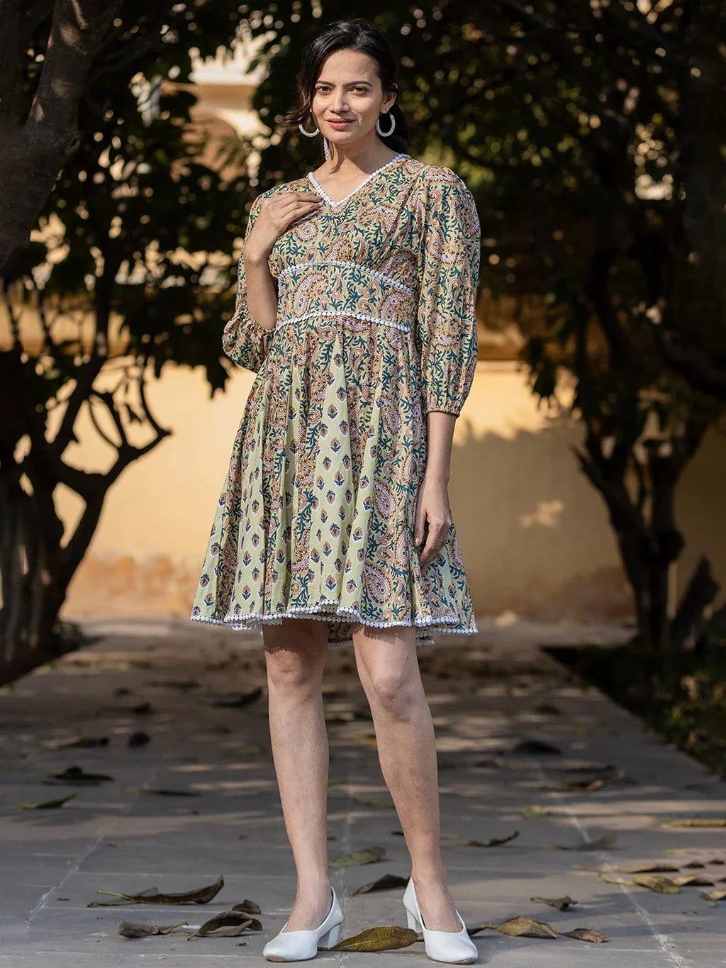 Yufta Green Pure Cotton Paisley And Tassels Were Dress - Distacart
