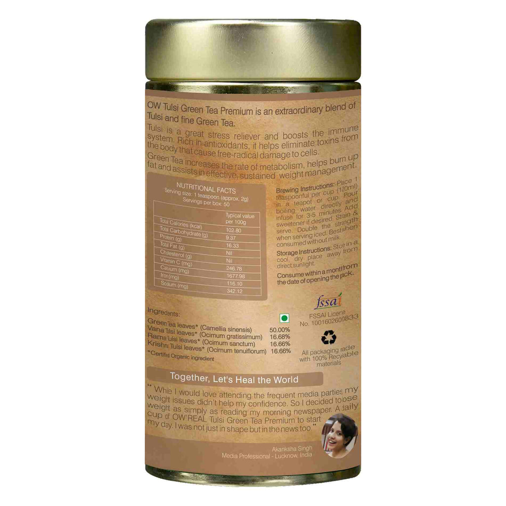 Organic Wellness Ow'Real Tulsi Green Tea Premium Tin Pack - Distacart