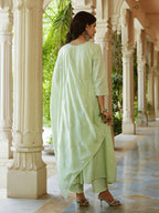 Yufta Green embroidered Fit and flare Kurta Trouser And Dupatta Set