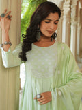 Yufta Green embroidered Fit and flare Kurta Trouser And Dupatta Set