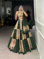 Lorenvalley Pure Cotton Green Plain And Printed With Foil Work Lehenga Choli with Dupatta