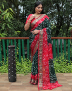 Lorenvalley Premium Pure Bandhej Tapeta Soft light weight silk saree with zari weaving Border - Multicolor