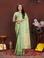Lorenvalley Fashion Green Soft Katan Silk Woven Design Zari Weaving Pallu Saree