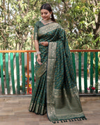 Lorenvalley Premium Bandhej Patola Silk Sarees with kanchi Borders and Contrast Zari Weaving borders Saree - Green