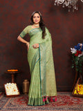 Lorenvalley Fashion Green Soft Katan Silk Woven Design Zari Weaving Pallu Saree