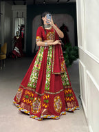 Lorenvalley Green Rayon and Printed Silk with Plain And Printed With Original Mirror Gamthi Work And Gamthi Patch Work Lehenga Choli