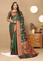 Lorenvalley Fashion Green Soft Katan Silk Woven Design Copper Zari Weaving Saree