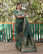 Lorenvalley Premium Bandhej Patola Silk Sarees with kanchi Borders and Contrast Zari Weaving borders Saree - Green