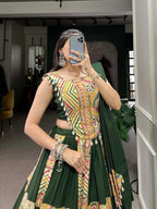 Lorenvalley Green Pure Cotton Plain And Printed With Foil Work Lehenga Choli with Dupatta