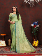 Lorenvalley Fashion Green Soft Katan Silk Woven Design Zari Weaving Pallu Saree