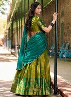 Lorenvalley Green Kanjivaram Silk Zari Weaving Lehenga Choli with Dupatta