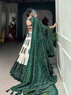 Lorenvalley Green Tussar Silk with Bandhej Print Lehenga Choli