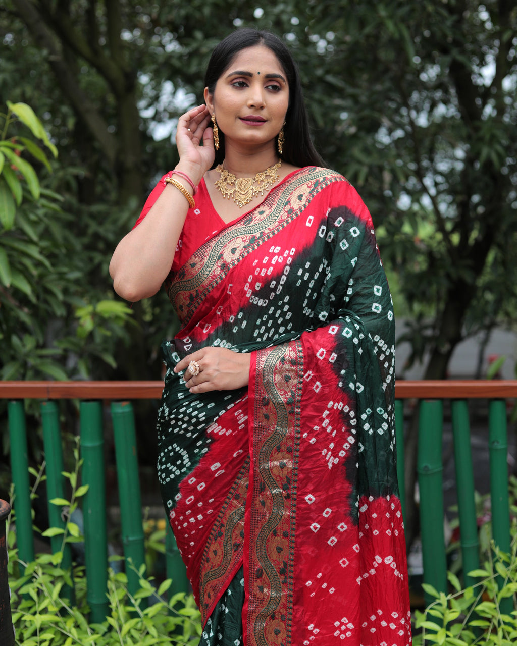 Lorenvalley Premium Pure Bandhej Tapeta Soft light weight silk saree with zari weaving Border - Multicolor