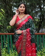 Lorenvalley Premium Pure Bandhej Tapeta Soft light weight silk saree with zari weaving Border - Multicolor