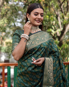 Lorenvalley Premium Bandhej Patola Silk Sarees with kanchi Borders and Contrast Zari Weaving borders Saree - Green