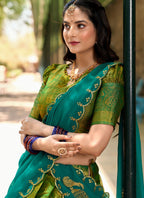 Lorenvalley Green Kanjivaram Silk Zari Weaving Lehenga Choli with Dupatta