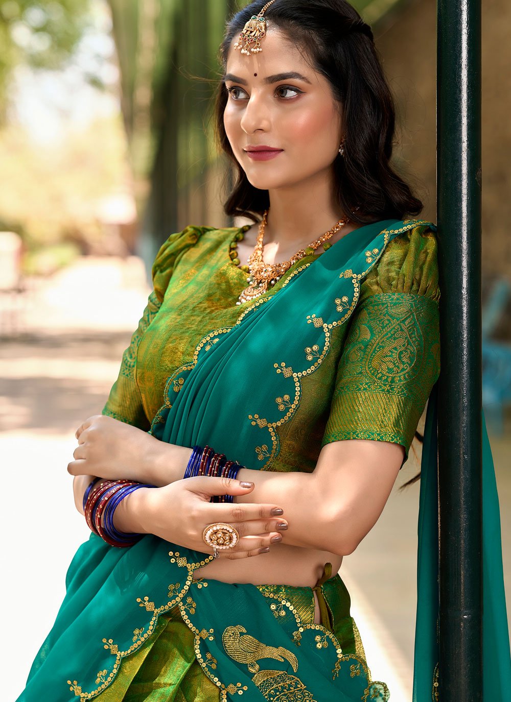 Lorenvalley Green Kanjivaram Silk Zari Weaving Lehenga Choli with Dupatta