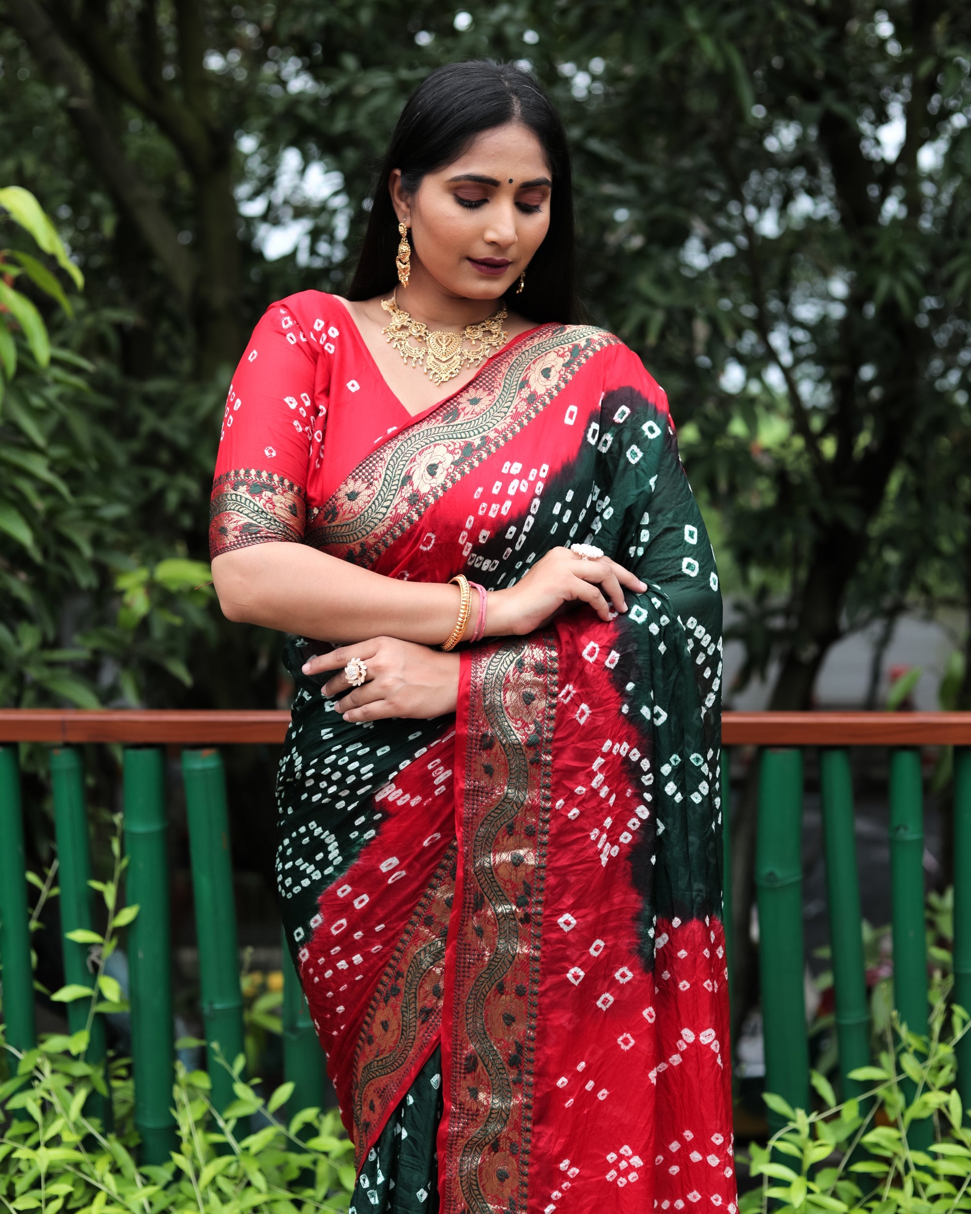 Lorenvalley Premium Pure Bandhej Tapeta Soft light weight silk saree with zari weaving Border - Multicolor