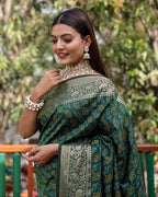 Lorenvalley Premium Bandhej Patola Silk Sarees with kanchi Borders and Contrast Zari Weaving borders Saree - Green
