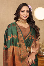 Lorenvalley Fashion Green Soft Katan Silk Woven Design Copper Zari Weaving Saree