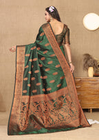 Lorenvalley Fashion Green Soft Katan Silk Woven Design Copper Zari Weaving Saree