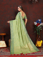 Lorenvalley Fashion Green Soft Katan Silk Woven Design Zari Weaving Pallu Saree