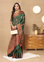 Lorenvalley Fashion Green Soft Katan Silk Woven Design Copper Zari Weaving Saree