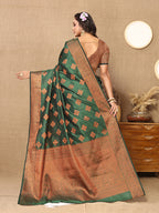 Lorenvalley Fashion Green Soft Katan Silk Woven Design Copper Zari Weaving Saree
