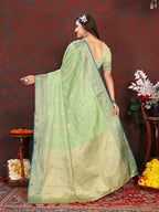 Lorenvalley Fashion Green Soft Katan Silk Woven Design Zari Weaving Pallu Saree