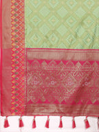 Lorenvalley Fashion Green Organza Silk Woven Design with Rich Meenakari Weaving Pallu Saree