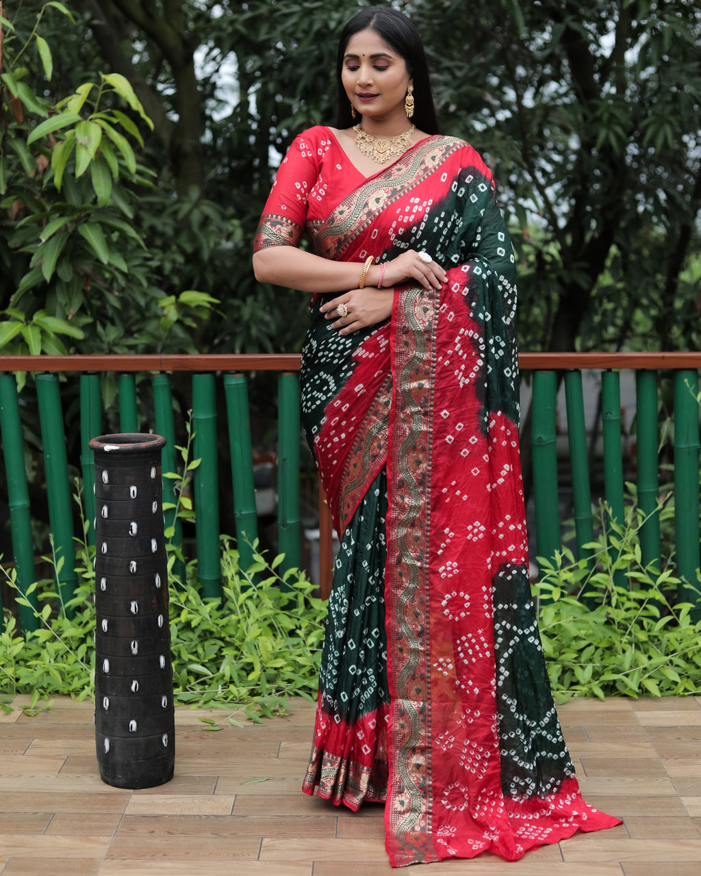 Lorenvalley Premium Pure Bandhej Tapeta Soft light weight silk saree with zari weaving Border - Multicolor