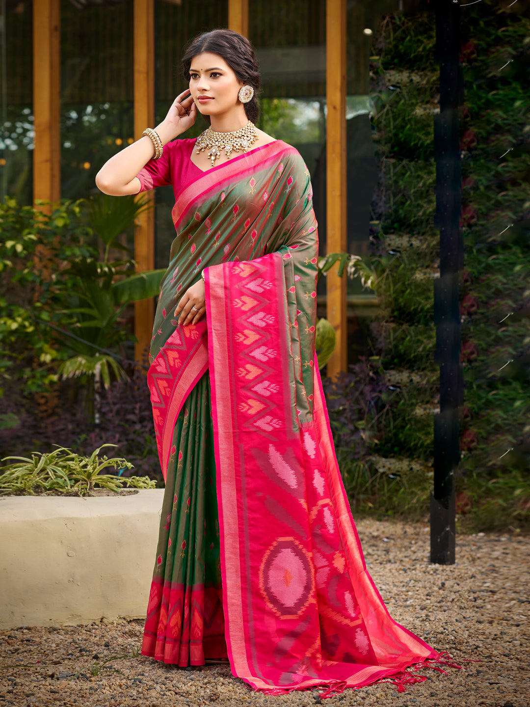 Anaita Green Soft Silk Saree With Floral Printed Work With Blouse - Distacart
