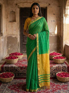 Anaita Green Cotton Printed Saree With Blouse - Distacart