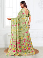 Anaita Green Linen Printed Saree With Blouse - Distacart