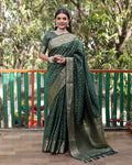 Lorenvalley Premium Bandhej Patola Silk Sarees with kanchi Borders and Contrast Zari Weaving borders Saree - Green